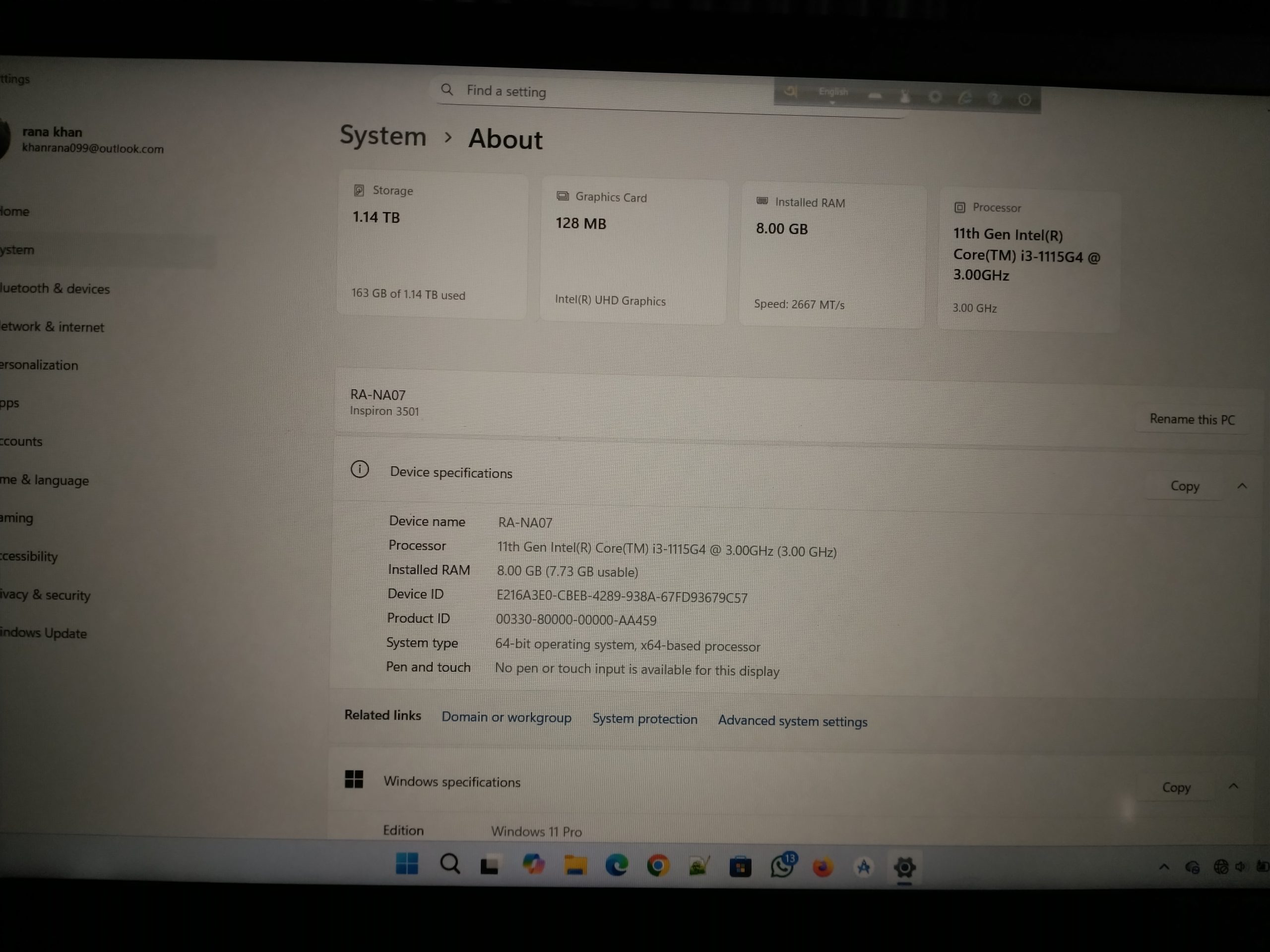 Dell Inspiron 15 3501 | Core i3 11th Gen | 8GB RAM | 256GB SSD | No Issues